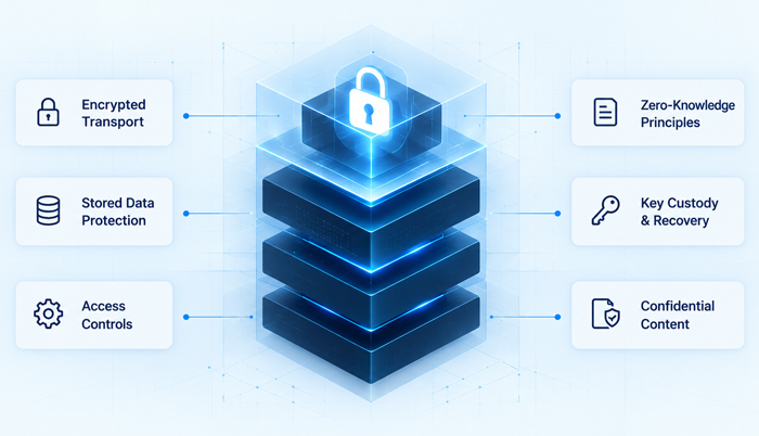 Server knowledge minimisation and content confidentiality