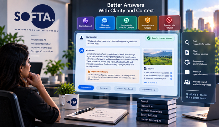 AI assistance with source context quality and uncertainty